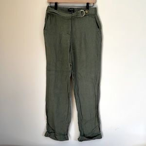 100% linen pants in forest green